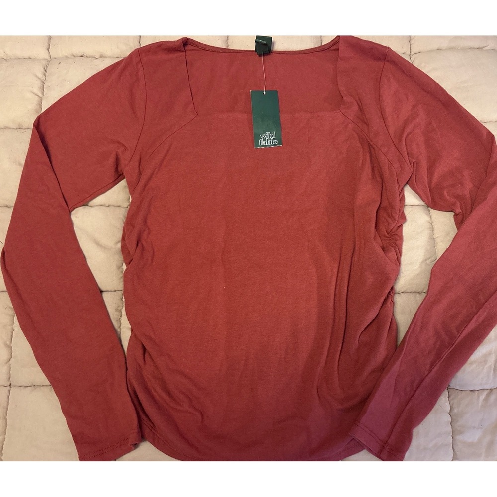 NEW Wild Fable Women Red Ruched Longsleeve Top Shirt, Size L